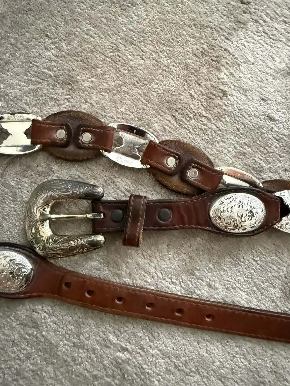 Vintage 1996 Tony Lama Brown Leather Concho Western Belt